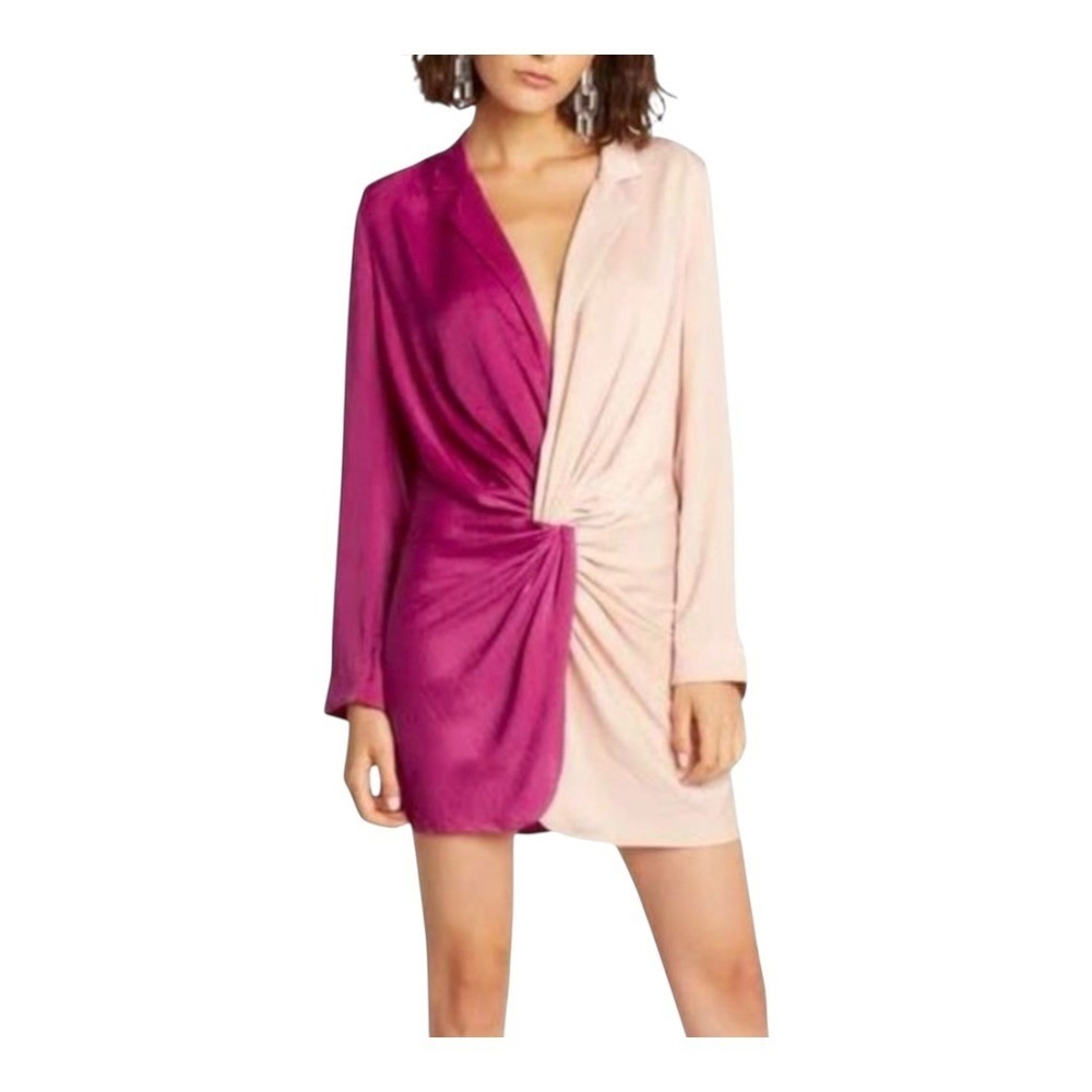 Choosy Blazer Dress Womens Small Pink Two Tone Colorblock Wrap Front Mini New